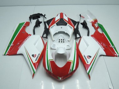 Carenado Ducati 848 1098 1198 2007-2014 - Blanco & Rojo con Verde Raya