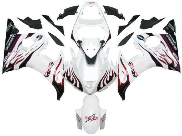 Carenado Yamaha R6 2003-2005 - Blanco Negro Rojo Llama